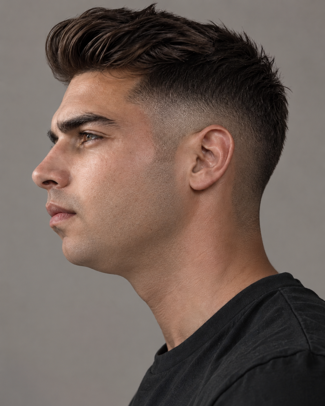 Homem sem barba, com queixo retraído